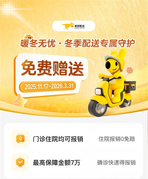 美团全额买单！为300万骑手提供冬季“防寒险”