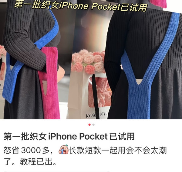 怒省3000多元!大量网友用钩针复刻iPhone Pocket