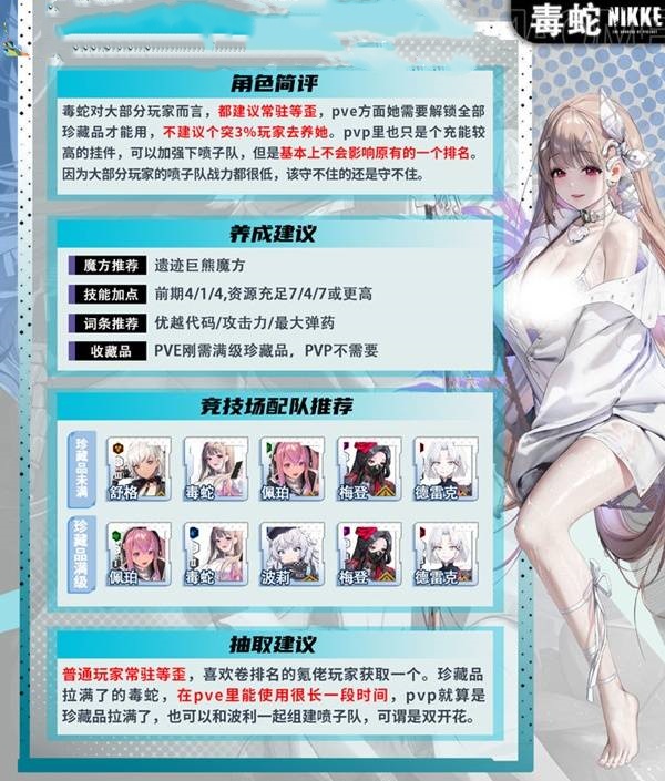 胜利女神新的希望毒蛇怎么练合适 nikke国服毒蛇培养攻略