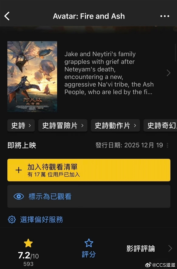 3小时IMAX科幻巨制!《阿凡达3:火与烬》首映特效获压倒性好评