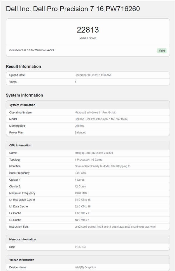 Intel酷睿Ultra 7 366H跑分：集显性能略高于GTX 1050 Ti