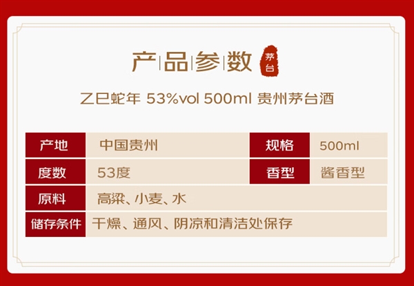 假一赔四！贵州茅台酒（乙巳蛇年）京东6.5折再降价：1708元