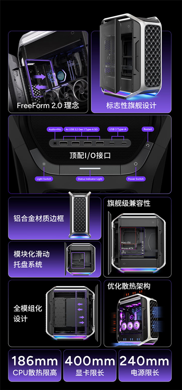 酷冷至尊COSMOS Alpha机箱首发3499元:曲面铝合金框架 钢化玻璃面板