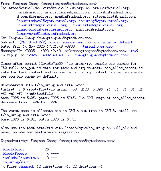 Linux 6.19 默认启用 Per-CPU BIO 缓存：文件系统性能提升 2%，字节跳动工程师主导