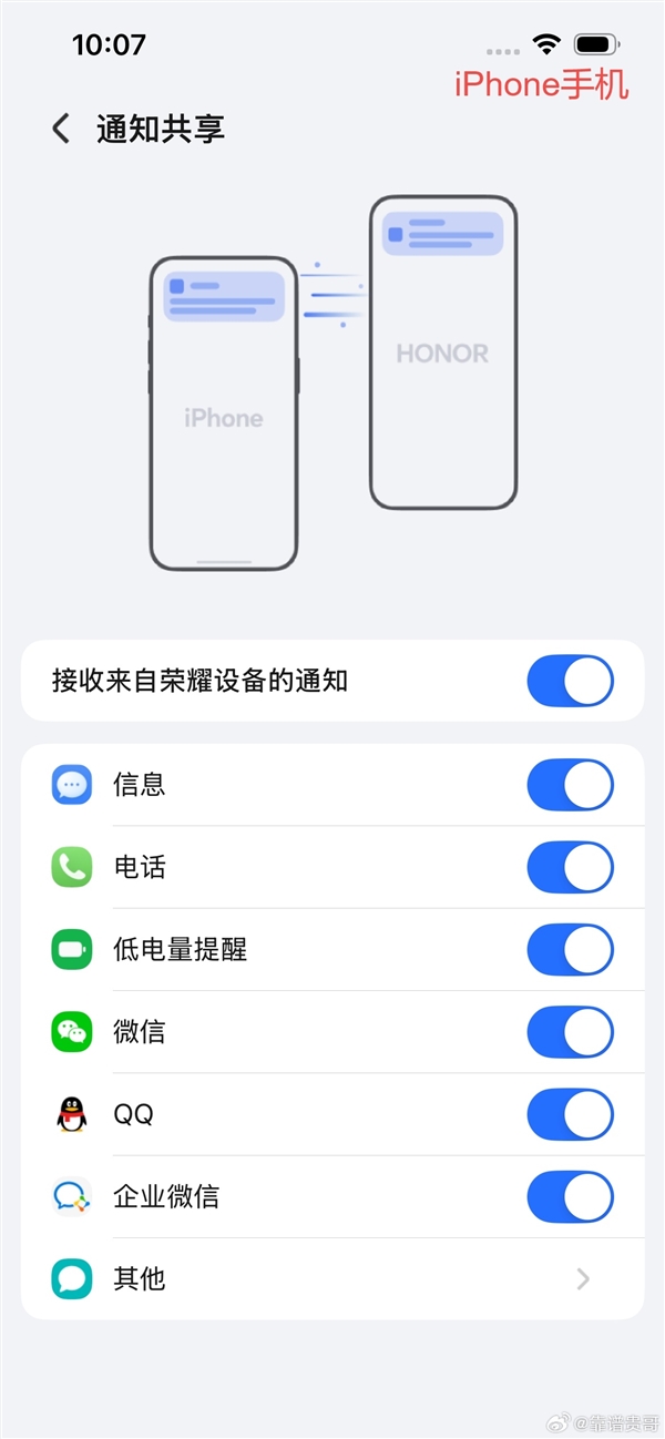 荣耀手机打通苹果生态:已支持与iPhone通知共享