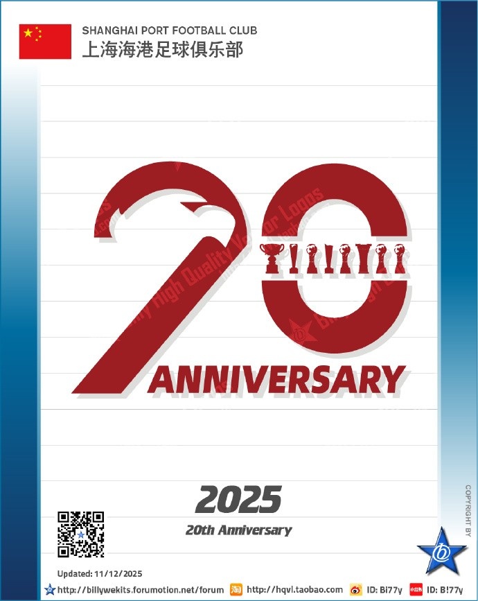 博主：在拿到中超后，海港在20周年纪念徽标上增加了一座冠军奖杯