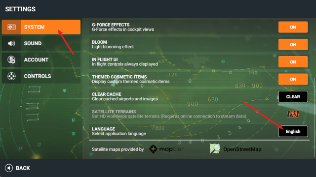 真实空战模拟器语言设置界面