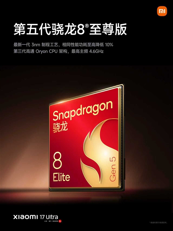 小米17 Ultra配置拉满!搭载第五代骁龙8至尊版、6800mAh大电池