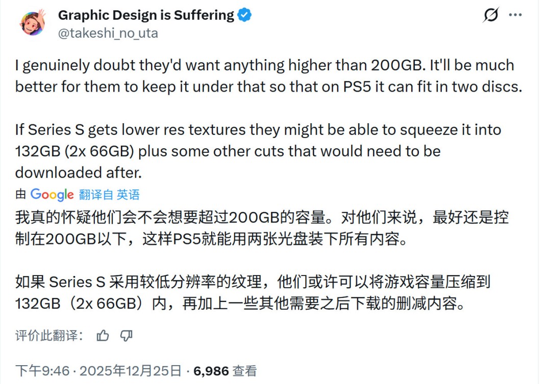 玩家推测《GTA6》超200G XSS可用空间仅364GB